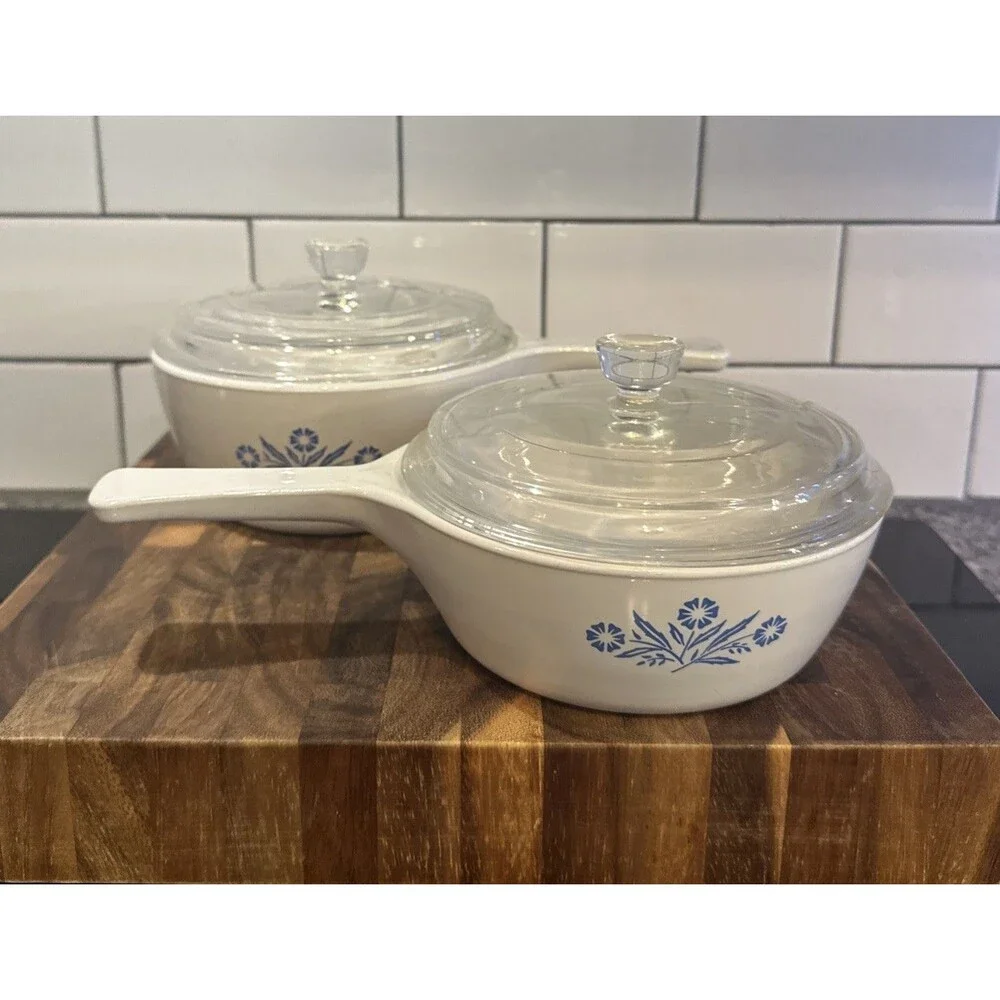 Vtg Corning Ware Blue Cornflower Set of 2 P-81-B 1 Pt Saucepan Skillet